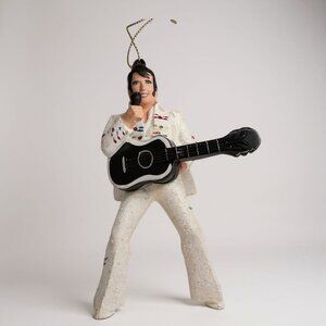 Elvis Presley Resin Christmas Ornament With Guitar Glitter Finish White Jumpsuit